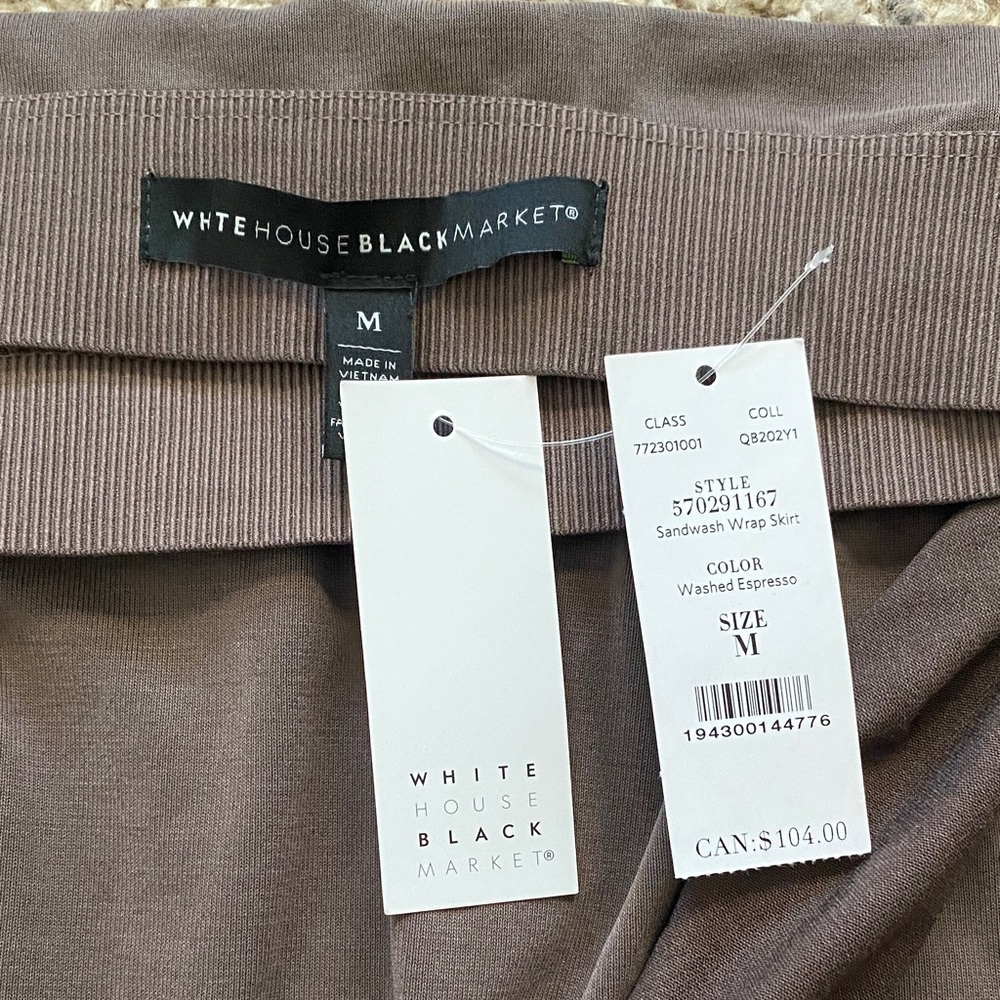 White House Black Market Washed Espresso Colored Wrap Skirt (NWT) - Picture 2 of 8